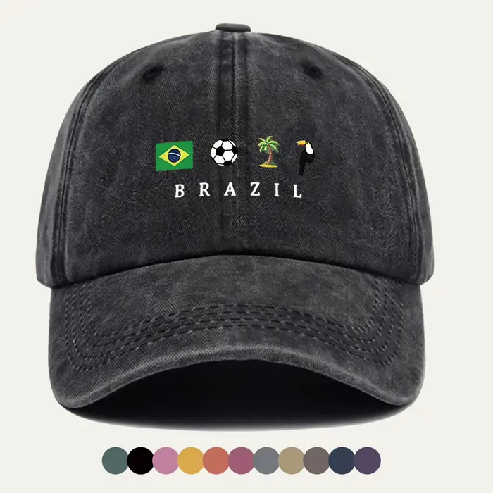 Casquette de baseball imprimée sur le thème du Brésil, avec drapeau national, ballon de football, co