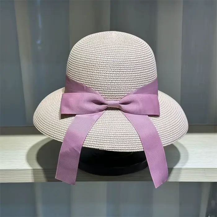 Chapeau d'été bleu lac style Hepburn pour femme, pliable, avec nœud en ruban, pour la plage, les voy