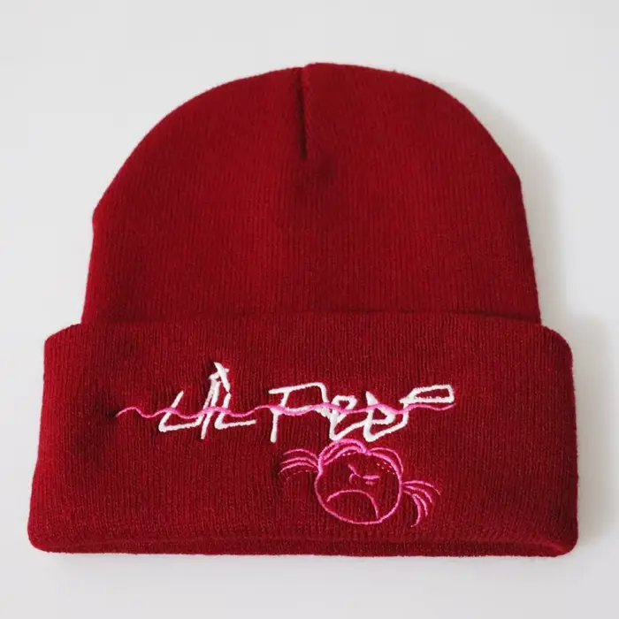 Lil Peep – bonnet pour femme et homme, chapeau chaud tricoté avec broderie, décontracté, vente en gr
