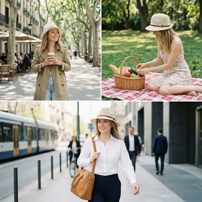 Chapeau de paille brodé élégant pour femme - Accessoire de mode estival | Structure tricotée