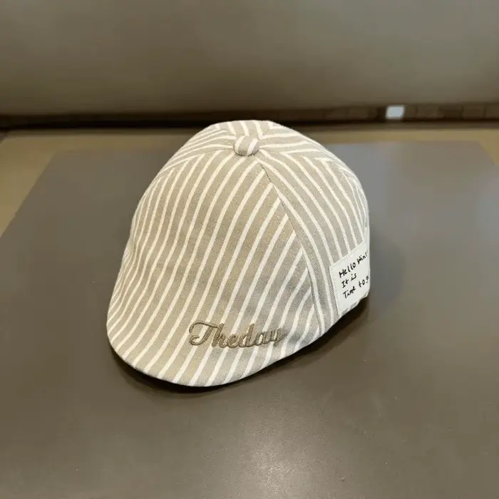 Béret vintage pour bébé, design rayé, broderie de lettres, casquette de newsboy à visière courte, ca