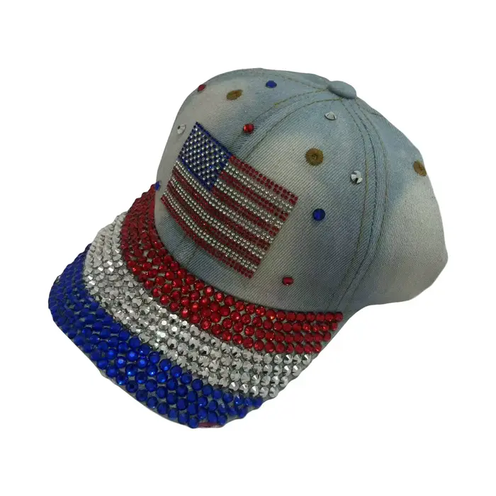Casquette de Baseball en Denim avec drapeau en strass pour femmes, casquette de Protection solaire, 