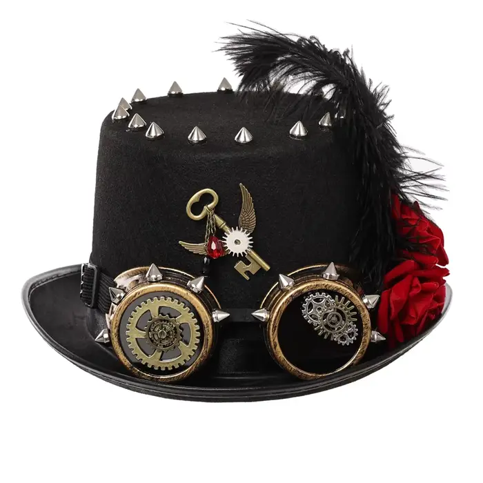Chapeau haut de forme Steampunk noir unisexe pour femmes et hommes, lunettes gothiques Vintage, couv