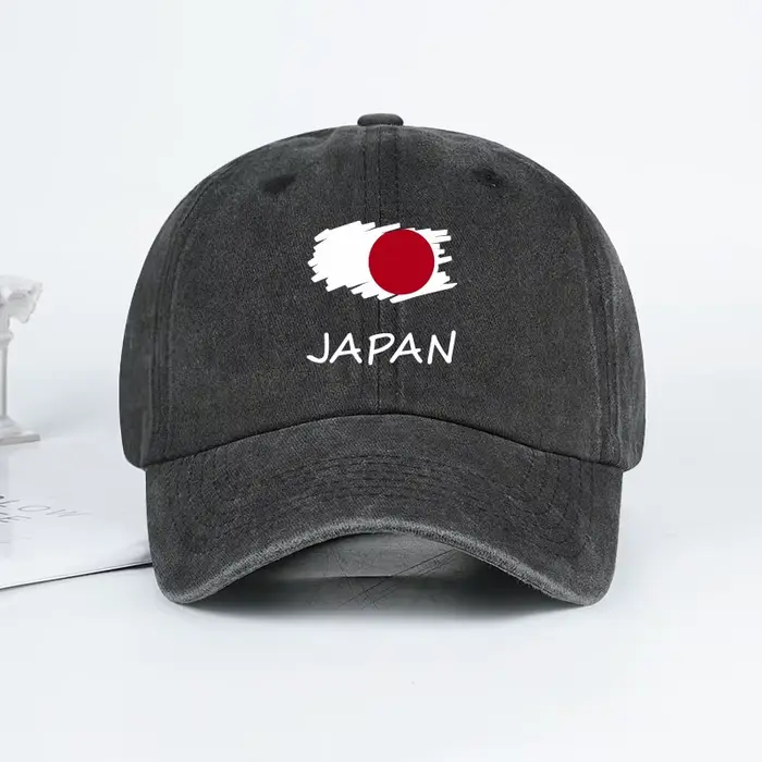 Casquette de baseball délavée à imprimé drapeau japonais – Confortable et respirante, style rétro pa