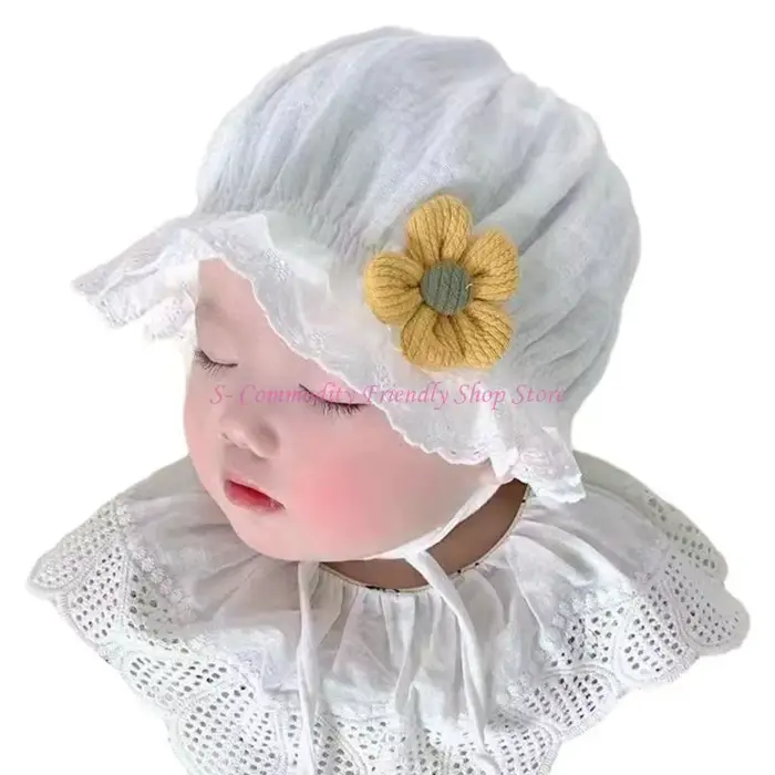 Bonnet bébé en coton à mode 85AE avec bordure en dentelle