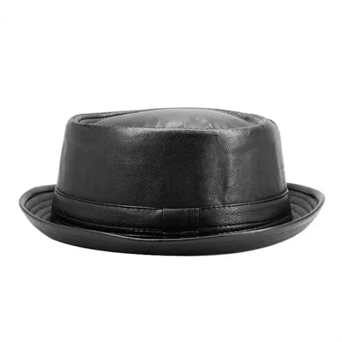 Chapeau Trilby en cuir noir pour hommes et femmes, casquette Fedora rétro, marque Porkpie, chapeaux 