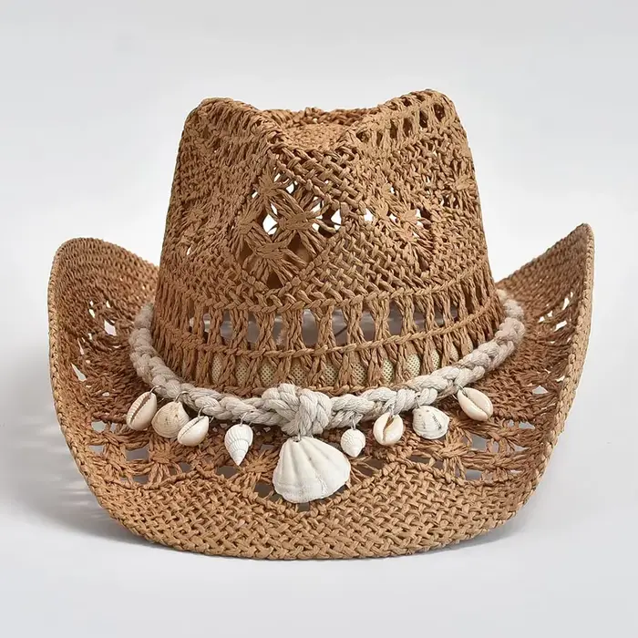Chapeau de paille de plage en coquillage d'été
