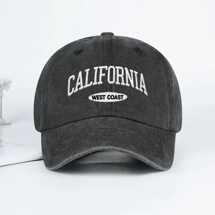 Casquette de baseball brodée vintage délavée style Californie et côte ouest | Chapeau de soleil décontracté réglable