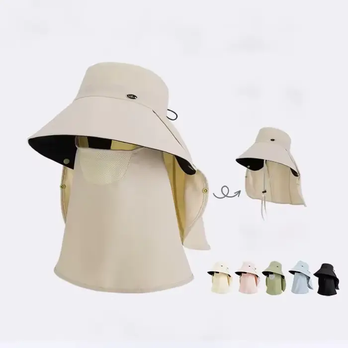 Chapeau de soleil anti-UV pour femme avec protection faciale et cache-nuque amovibles chapeau bob à large bord pour printemps étéextérieur