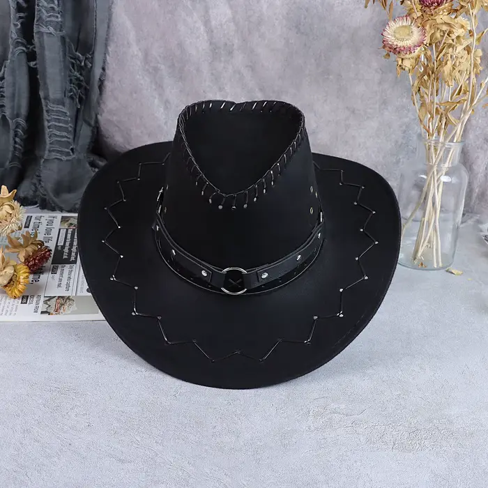 Chapeau de cowboy gothique, chapeau de chevalier vintage noir vieilli à large bord, accessoire de co
