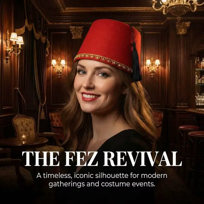 Chapeau Fez Rond Universel en Feutre Respirant Rouge