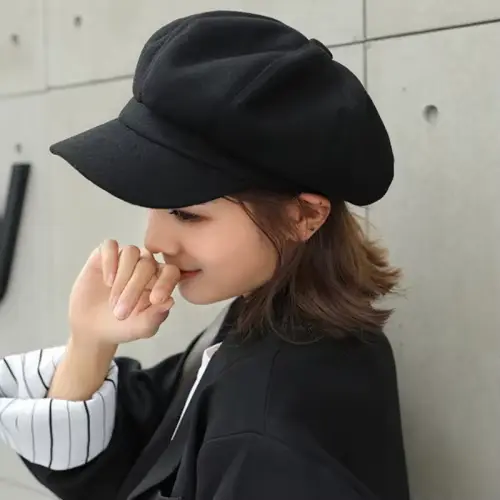 HT1990 béret chapeau automne hiver chapeaux pour femmes solide plaine casquette octogonale hommes da