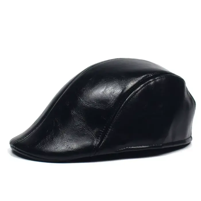 Automne hiver PU hommes béret chapeau à la mode Style décontracté chapeaux pour hommes brillant en c