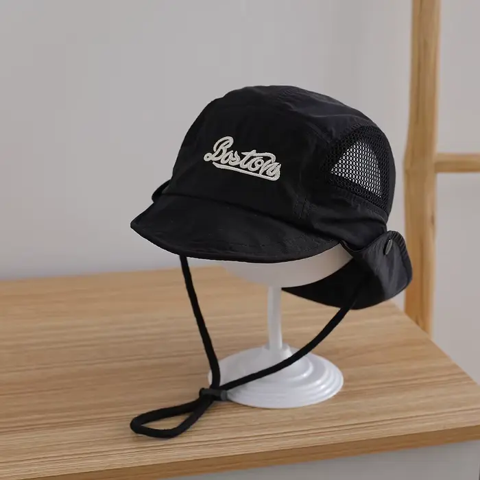 Chapeau de pêcheur pour enfants double face avec lettres BO écharpe en toile fermeture à bretelles et corde pour les vacances occasions spéciales