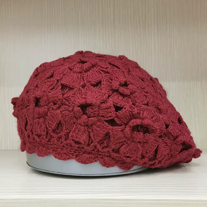 Béret français en coton pour femme, chapeau décontracté, fait à la main, découpe florale, automne, hiver, élégant et confortable pour toutes les occasions