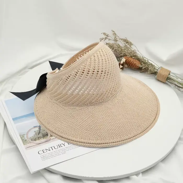 Chapeau de paille pliable pour femmes, chapeau de plage à grand bord, grands nœuds, protection UV, c