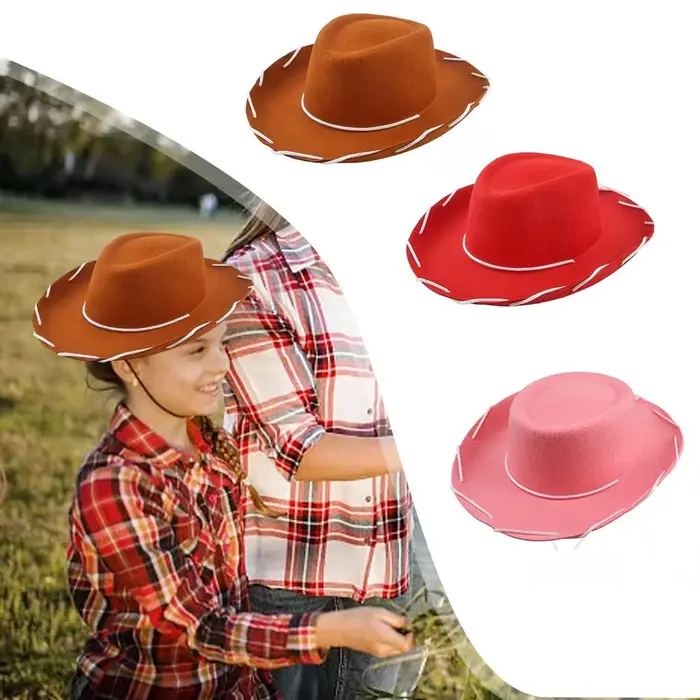 Chapeau de Cowboy en Feutre Rouge et Marron pour Enfant