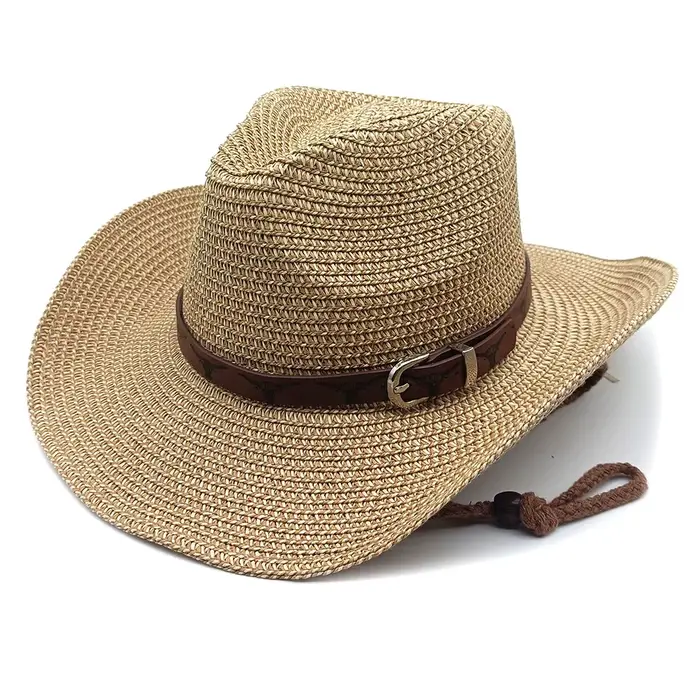 Chapeau de cowboy rétro en paille, chapeau d'été à large bord pour la protection solaire, pour homme