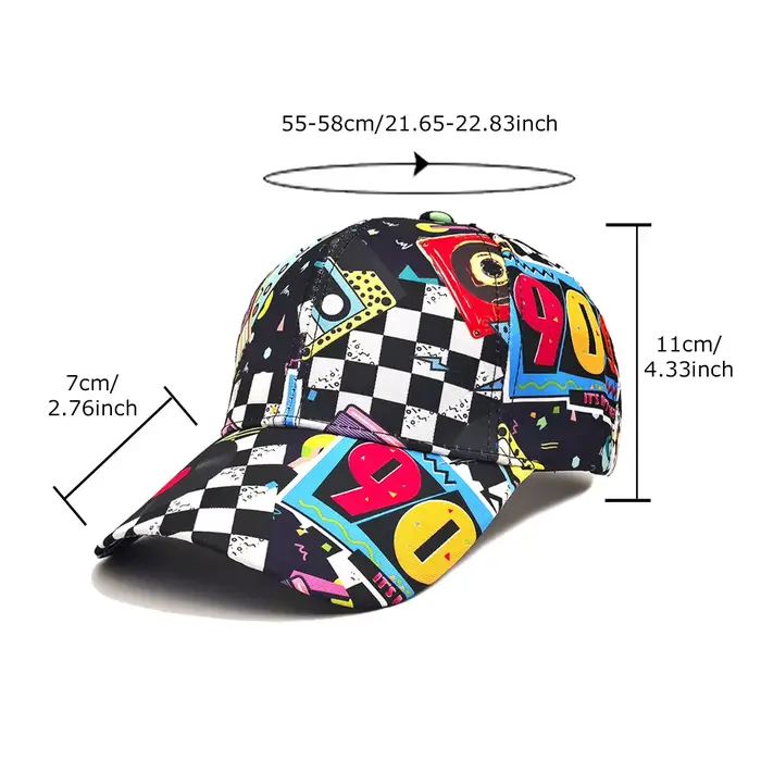 Casquette de baseball classique des années 90 à motif graffiti aléatoire
