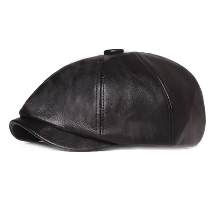 Béret octogonal en cuir pour hommes et femmes