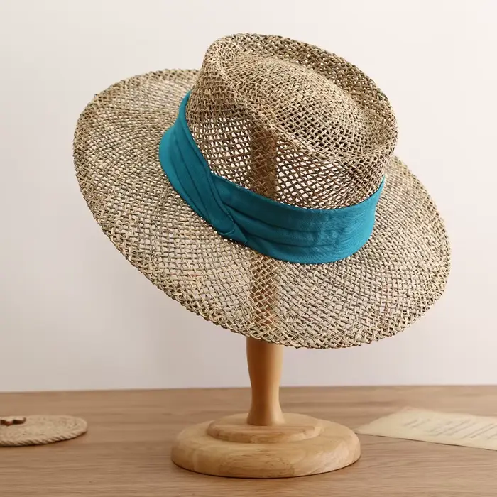 Chapeau de Paille Géométrique Rétro pour Femme, Respirant, Creux, à la Mode, Voyage, Été, Nouveau, 2