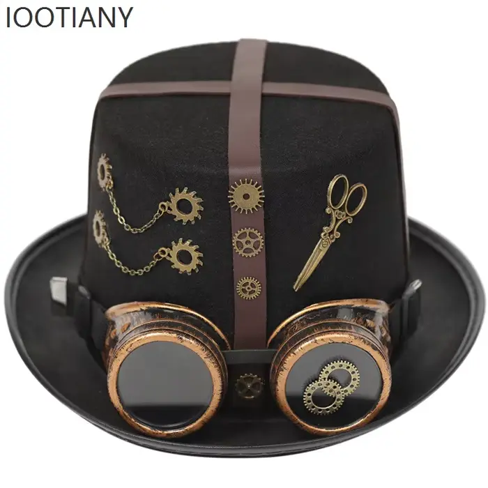 Chapeau haut-de-forme gothique steampunk noir rétro pour cosplay et fêtes d'Halloween accessoire de spectacle sur scène unique pour homme et femme occasions spéciales