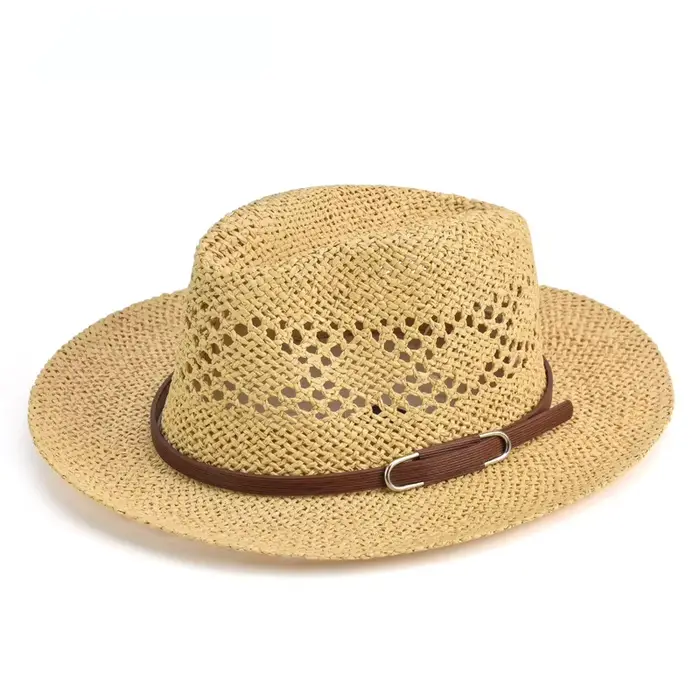 Chapeau Fedora de styliste à large bord pour homme et femme, chapeau de paille de plage, tissage exq