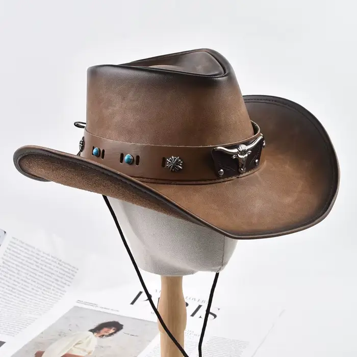 Chapeau de Cowboy occidental en cuir pour hommes et femmes