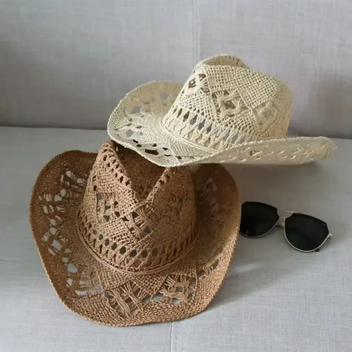 Chapeau de Cowboy occidental en paille pour femmes et hommes