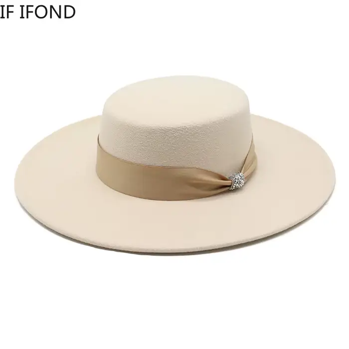 Chapeau Fedoras en Satin Feutré Blanc pour Femme