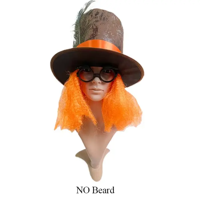 Casquette de chapelier fou Alice pour adolescents, avec perruque, pour hommes adultes, chapeau haut-
