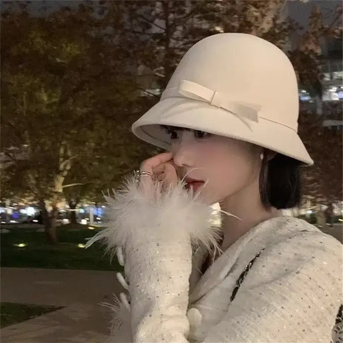 Chapeau Fedora Élégant en Polyester pour Femmes Occasions Spéciales Extérieur Hiver Blanc Vert Armée Noir