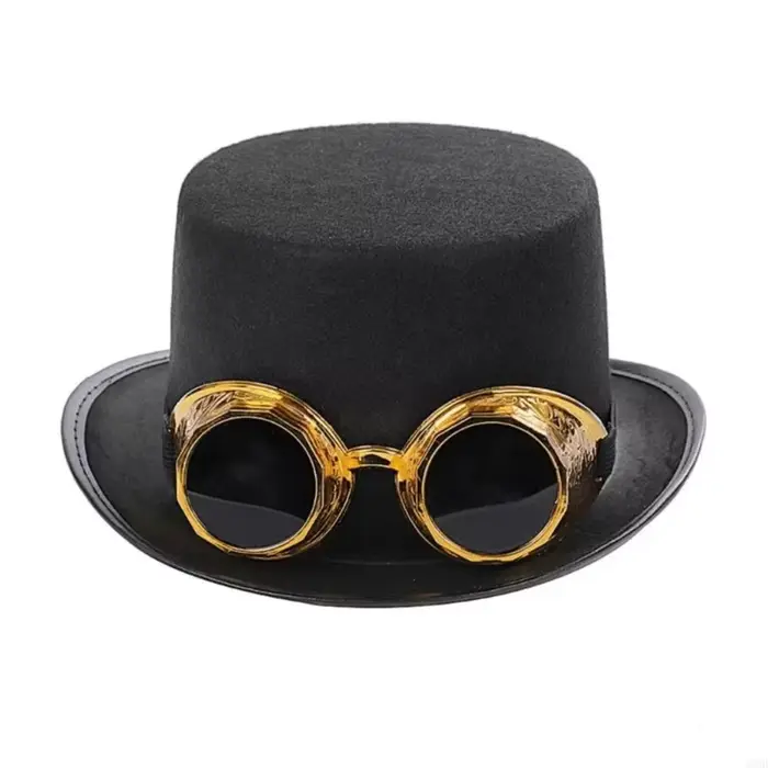 Chapeau de magicien vintage noir steampunk pour homme, chapeau gothique rétro pour performance scéni