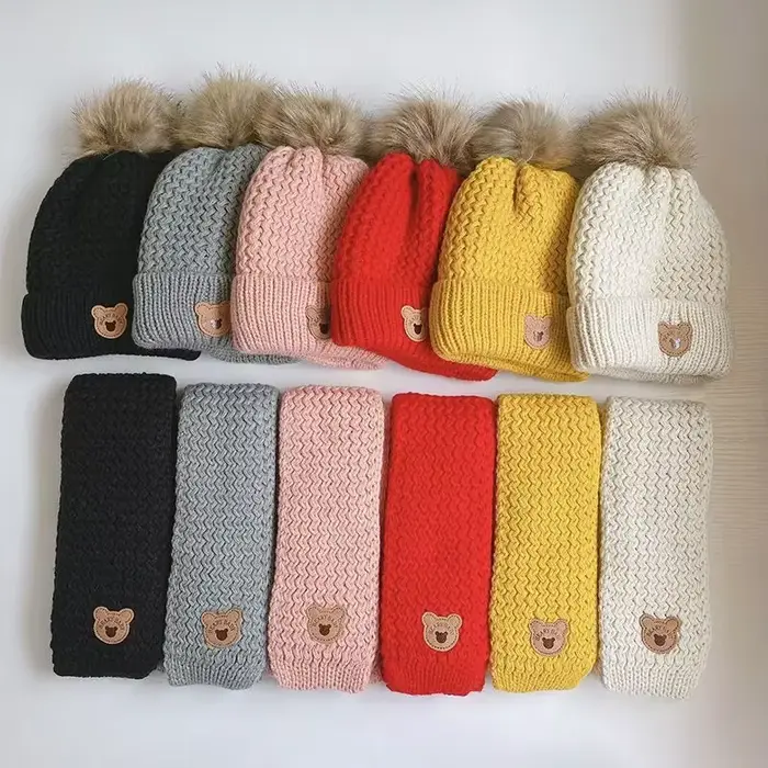 Ensemble bonnet et écharpe ours mignon pour bébé