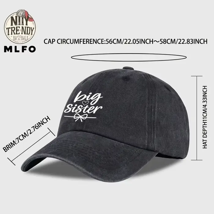 Nouvelle casquette de baseball tendance « Big Sister » à imprimé cœur et nœud