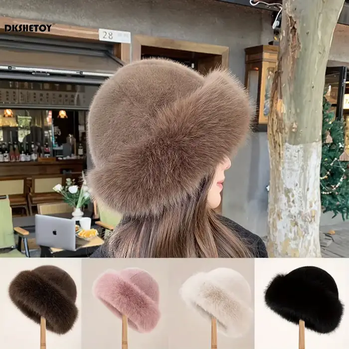 Bonnet en fourrure épaisse pour femme