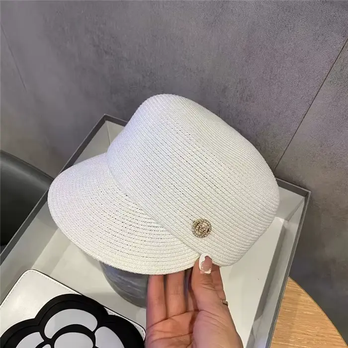 Chapeau de soleil tressé de styliste de Style britannique, casquette à bec de canard réglable pour f