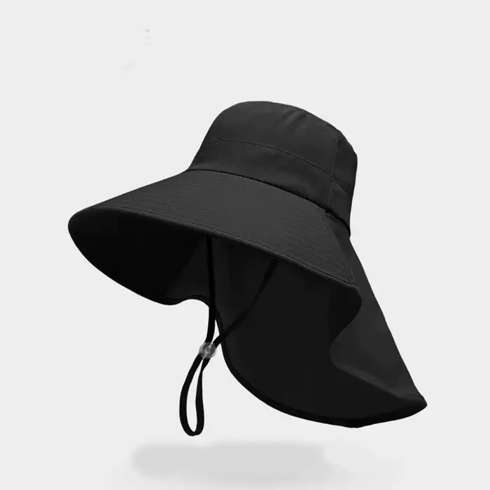 Chapeau de soleil anti-UV à large bord avec protection de nuque et ouverture pour queue de cheval, i