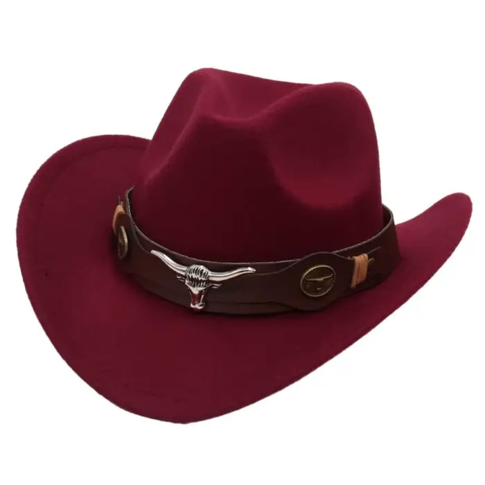 Chapeau de cowboy en feutre style ethnique avec bande de vache, chapeau tibétain à bord souple, acce