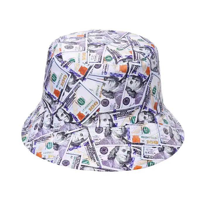 Chapeau unisexe imprimé dollar Bocca, chapeau réversible double face, chapeau Bob, chapeau d'été pou