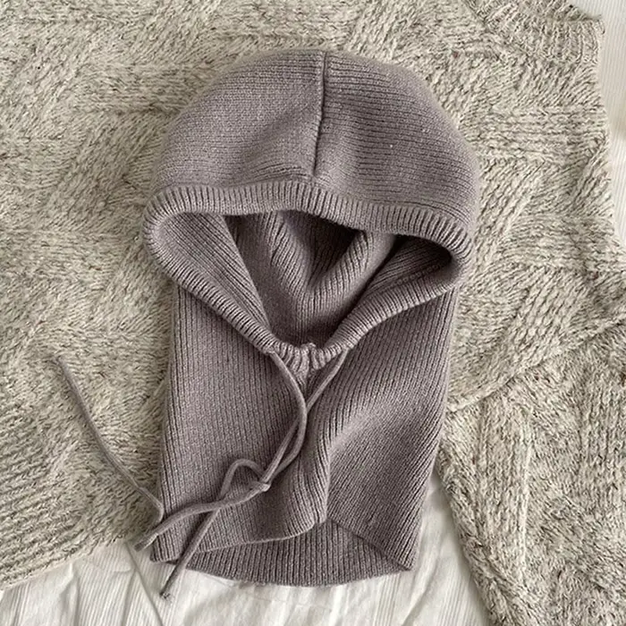 Écharpe à capuche tricotée chapeau cagoule en tricot coréen extérieur écharpe à capuche chaude avec 