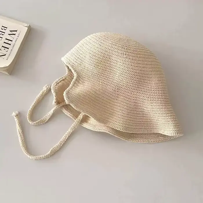 Chapeaux de paille à laçage d'été pour femmes, couleur unie, chapeaux de soleil à large bord, pour l
