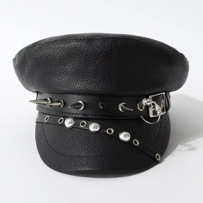 Casquette militaire en PU noir