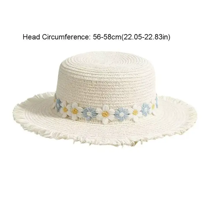 Chapeau de paille vintage à large bord avec fleurs