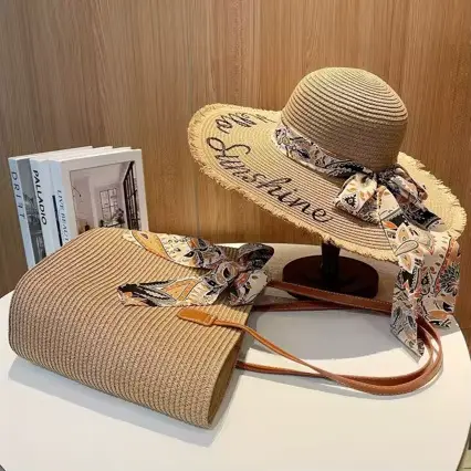 Ensemble chapeau de paille anti-UV et sac fourre-tout