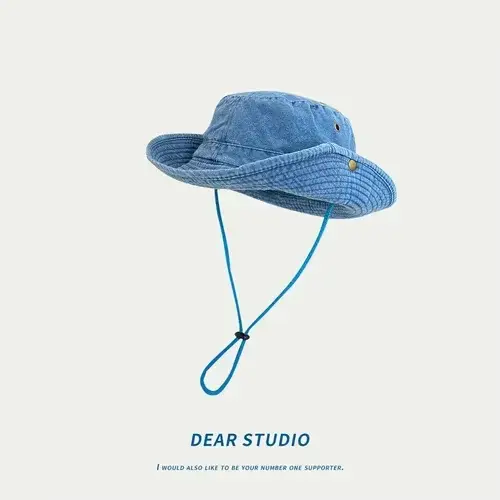 Chapeaux seau de randonnée Cowboy bleu avec ficelle pour hommes et femmes, chapeau de soleil de plag