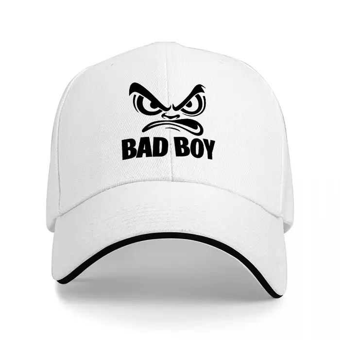 Casquette de baseball noire brodée avec logo BAD BOY et motif visage en colère, coupe classique, rég