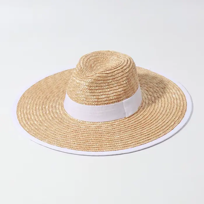 Chapeau de paille à large bord pour femme, ander, bande de ruban, plage, vacances, plein air, surf, 
