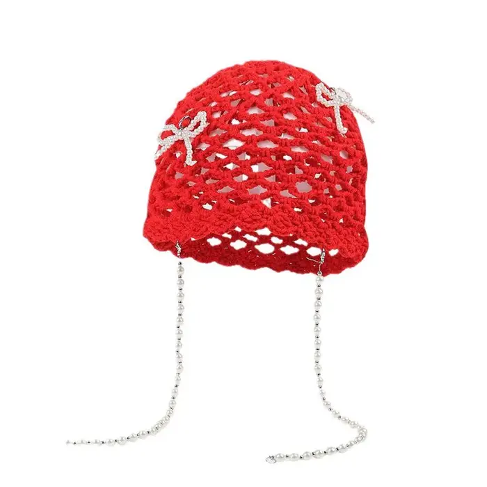 Chapeau pull coréen pour femmes, avec nœud creux, pompon en perles, doux, à la mode, polyvalent, tri