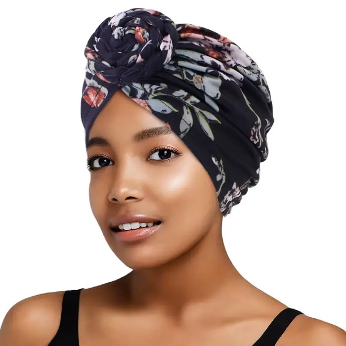 Chapeau turban pour femmes musulmanes, nœud torsadé africain, fleur indienne, bonnet, hijab, écharpe